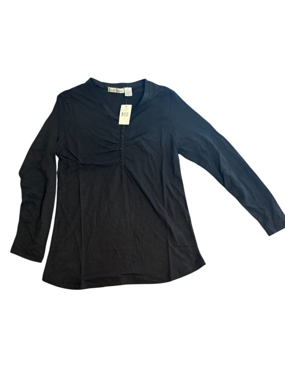 Katies Kloset Black Long-Sleeve Henley Top With Button Detail Size L